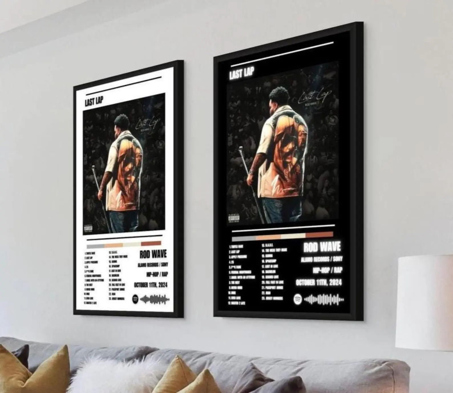 Retro Hip Hop Aesthetic Framed Canvas Poster Rod Wave Last Lap Album Tracklist Print Premium Matte Wooden Frame Wall Art Decor Cool Rap Music Fan Room Gift Trend