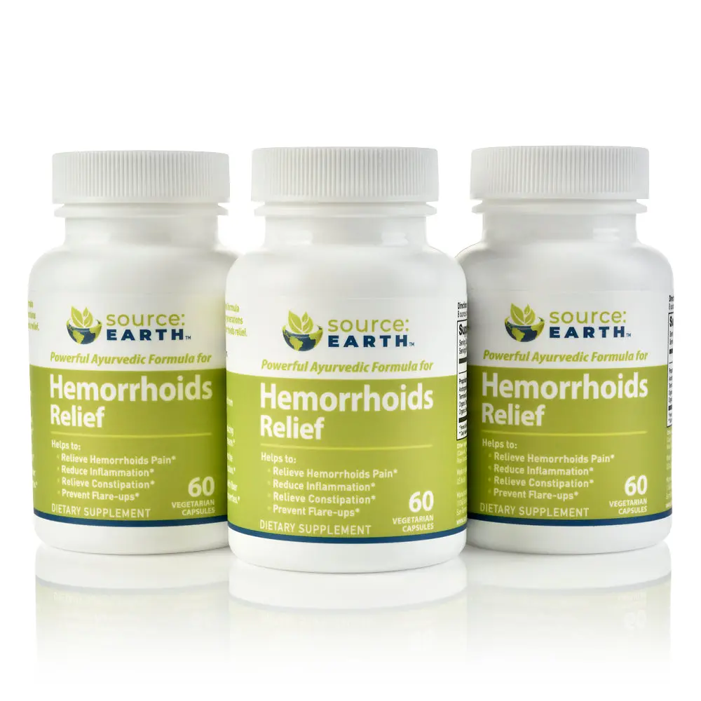 Source Earth Ayurvedic Hemorrhoids Relief Formula - 180 Veg Capsules for Fast Constipation Pain Bleeding Itching Bloating Relief Herbal Remedy Wellness Blend