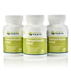 Source Earth Ayurvedic Hemorrhoids Relief Formula - 180 Veg Capsules for Fast Constipation Pain Bleeding Itching Bloating Relief Herbal Remedy Wellness Blend