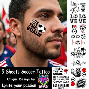 5 Pieces Football tattoos Stickers, Waterproof Tattoos for Men and Women, Easy To Apply, Soccer Dad, Skull, Heart, Love, Heartbeat design, Durable and Realistic Body Art Sticker, Temporary Tattoo Stickers for Both Gender, Colorful and Creative Patterns