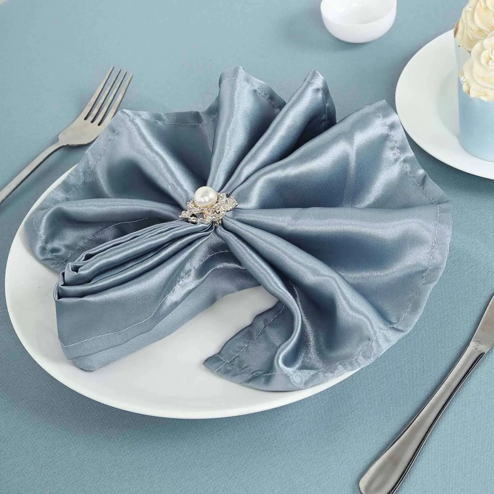 5 Pack Square Solid Satin Tableware Napkins, 20"x20" Dusty Blue - Smooth, Luxurious Shine Dinner Napkins for Event, Birthday