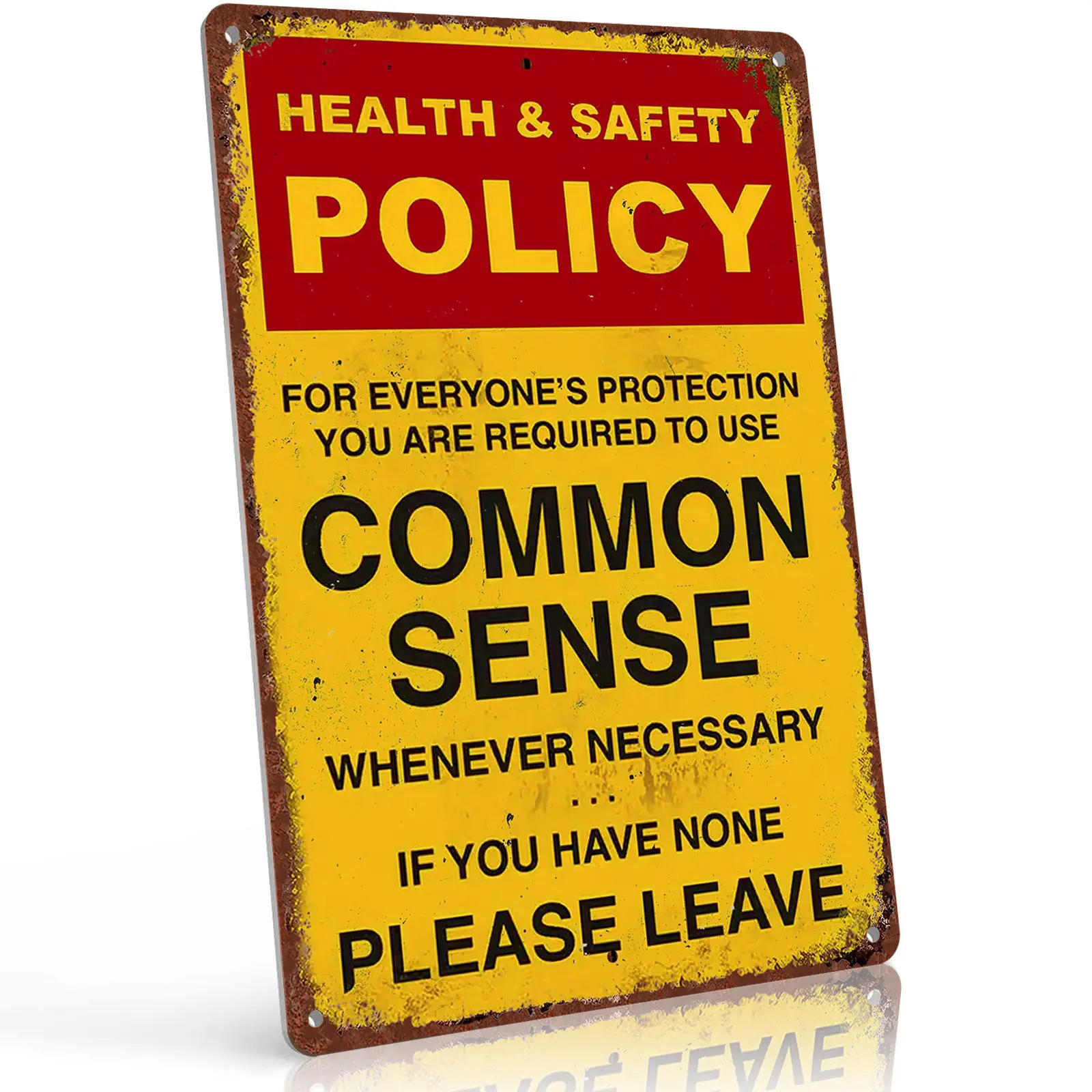 Health And Safety Policy Common Sense 12x8 Inch Aluminum Metal Sign - Sarcastic Workplace Wall Decor for Office, Break Room, Home Office, Classroom - Retro Tin Sign Gift for Coworkers, Bosses, Safety Humor Fans and Office Pranksters