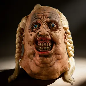 Ccutoo Unisex Premium Lightweight Latex Terrifying Old Woman Mask with Braids, Realistic Mask for Adult Horror Cosplay, Halloween Party Event Prop, Haunted House Accessory