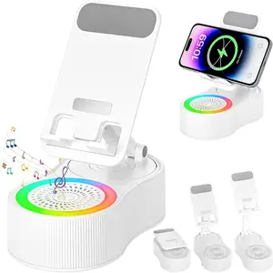 Wireless Induction Audio Bluetooth Speaker 5in1 Phone Holder with Colorful LED Light 300° Foldable for Tablet iPhone Android Universal Sound Bar White