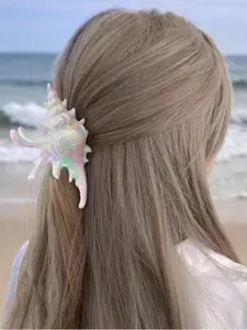 1pc Multicolor Seashell Hair Clip for Women, Fashion Beach Ocean Claw Hair Clip, Large Hair Claw, Trendy Summer Style, Suitable for Thick Hair