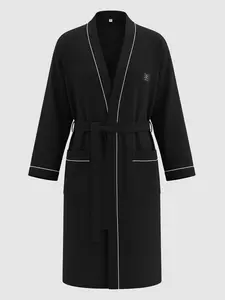 Men's Open Front Belted Robe, Casual Loose Fit Long Sleeve Bathrobe, Loungewear, Nightwear, Unisex All Seasons, Fall & Winter Style