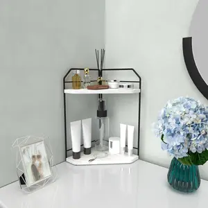 Corner Counter Organizer - 2 Tier Wood Counter Shelf Perfume Skincare Holder, Countertop Corner Shelf Organizer for,, Rustic White