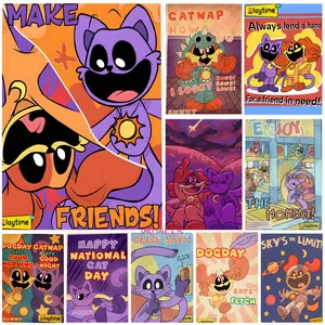 Poster Self-Adhesive Waterproof Art Sticker, Aesthetic Minimalist Wall Poster for Coffee Shop, Bar & Home Room Decor Cartoon & Anime C-Critters CATNAP DOGDAY Anime Cute