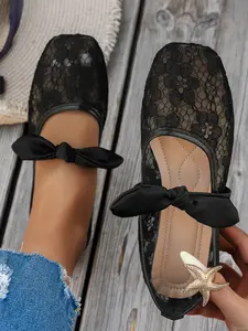 New Flat Bottom Single Shoe, Butterfly Knot Strap, Breathable Mesh Upper, Soft Elastic Sole, One-Piece Lazy Shoes, Casual All Seasons, Women