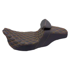 Rider Passenger Seat w/ Backrest Orange Stitching For Harley Touring Street Road Glide 2009-2023