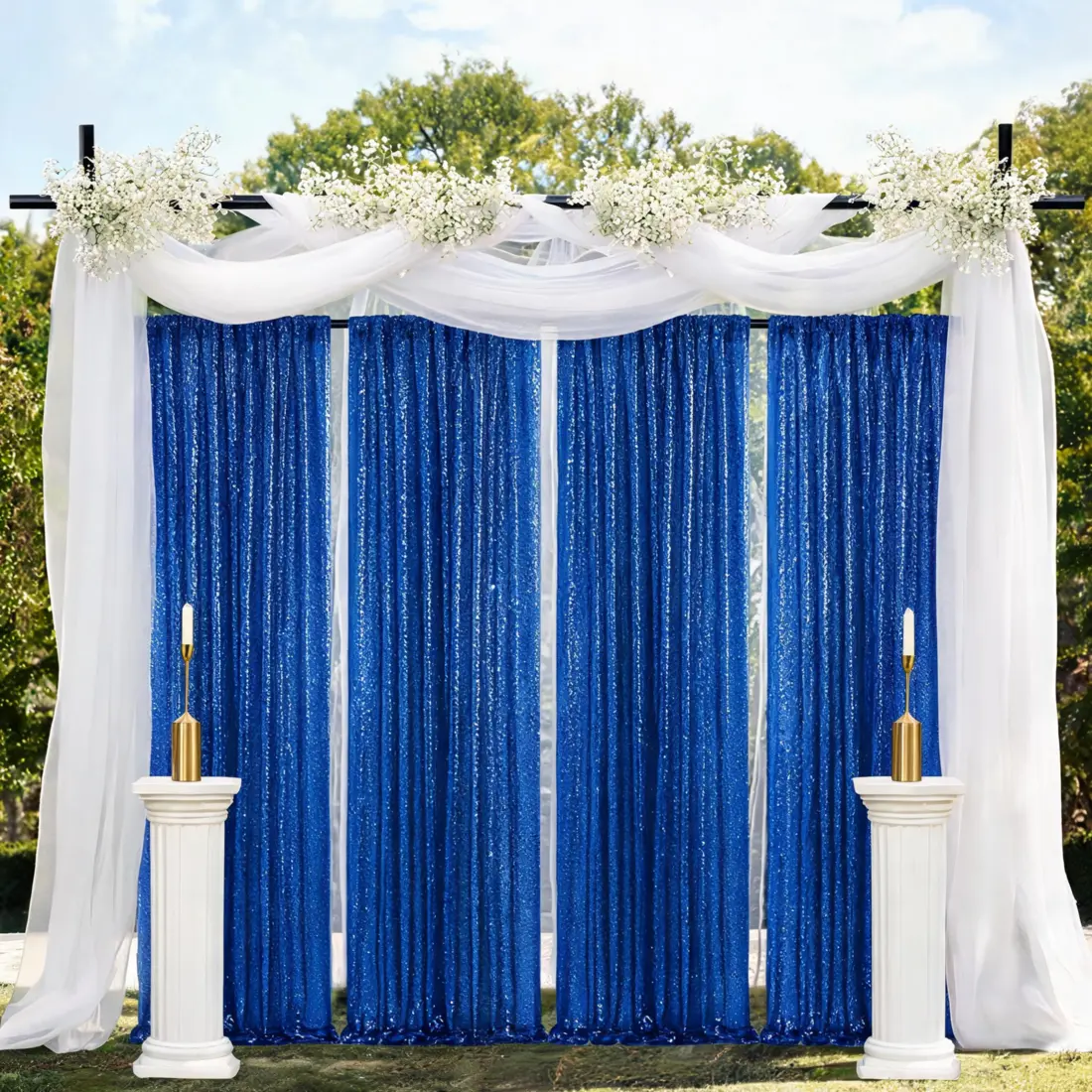 Deep Royal Blue Sequin Backdrop Curtain 6 Panels 2x8ft for Corporate Gala Event Wedding Photography Birthday Christmas Decorations