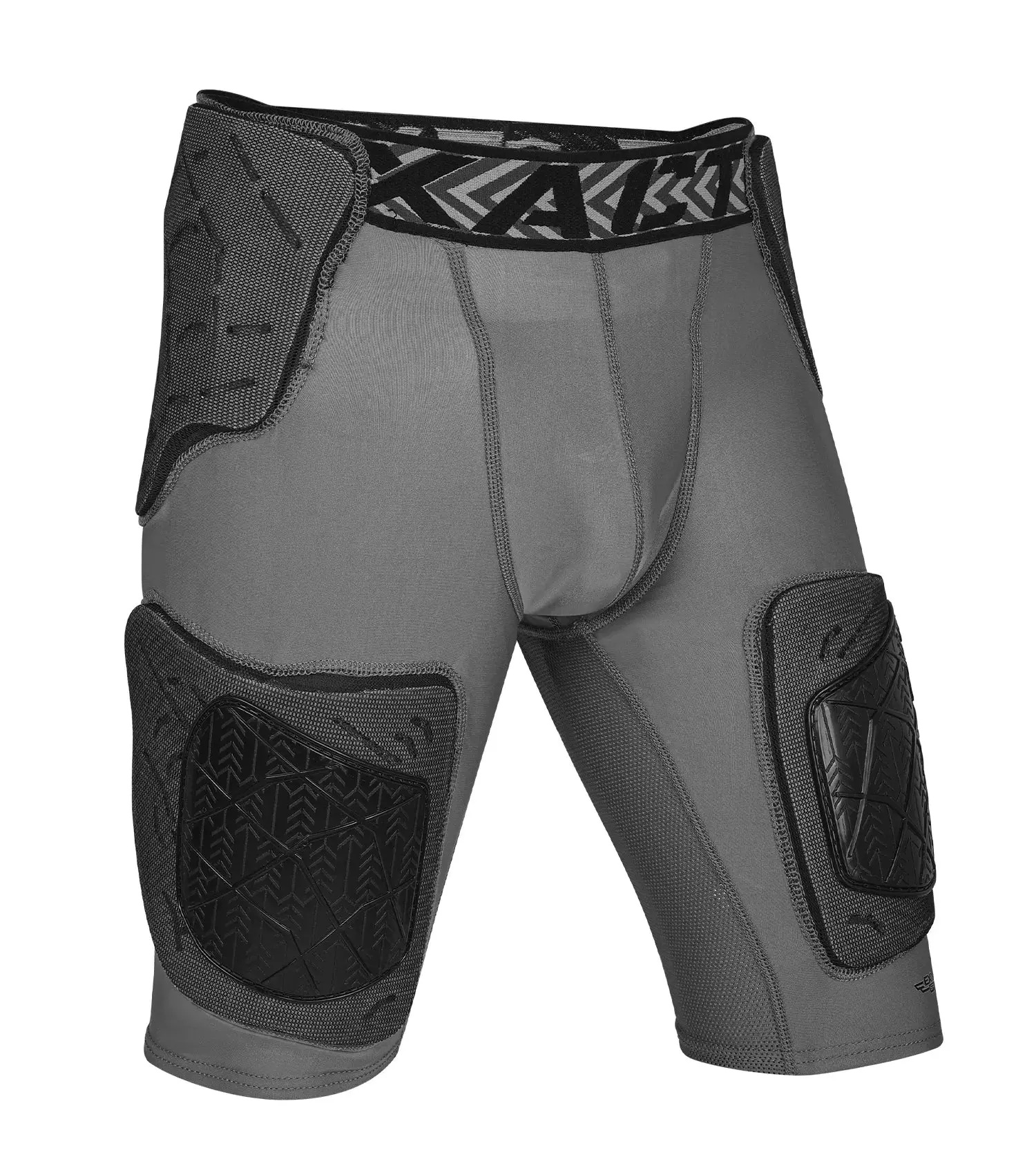 Exxact Sports Gladiator 5-Pad Adult Football Girdle for Men with Cup Pocket, Padded Compression Shorts with Integrated Hip, Thigh, Tailbone Pads, Men's Girdle Football (Gray)