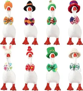 8-Piece Set: 7-Inch Mini Desktop Goose Decorations — Festive Mini Knitted Hats, Headwear Accessories, and Bow Ties; Designed Exclusively for Magnetic Desktop Goose Ornaments