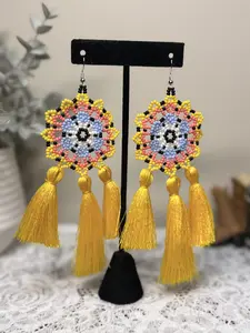 Arete Atrapasuenos- Dream Catcher Earring- Huichol- Handmade Beaded