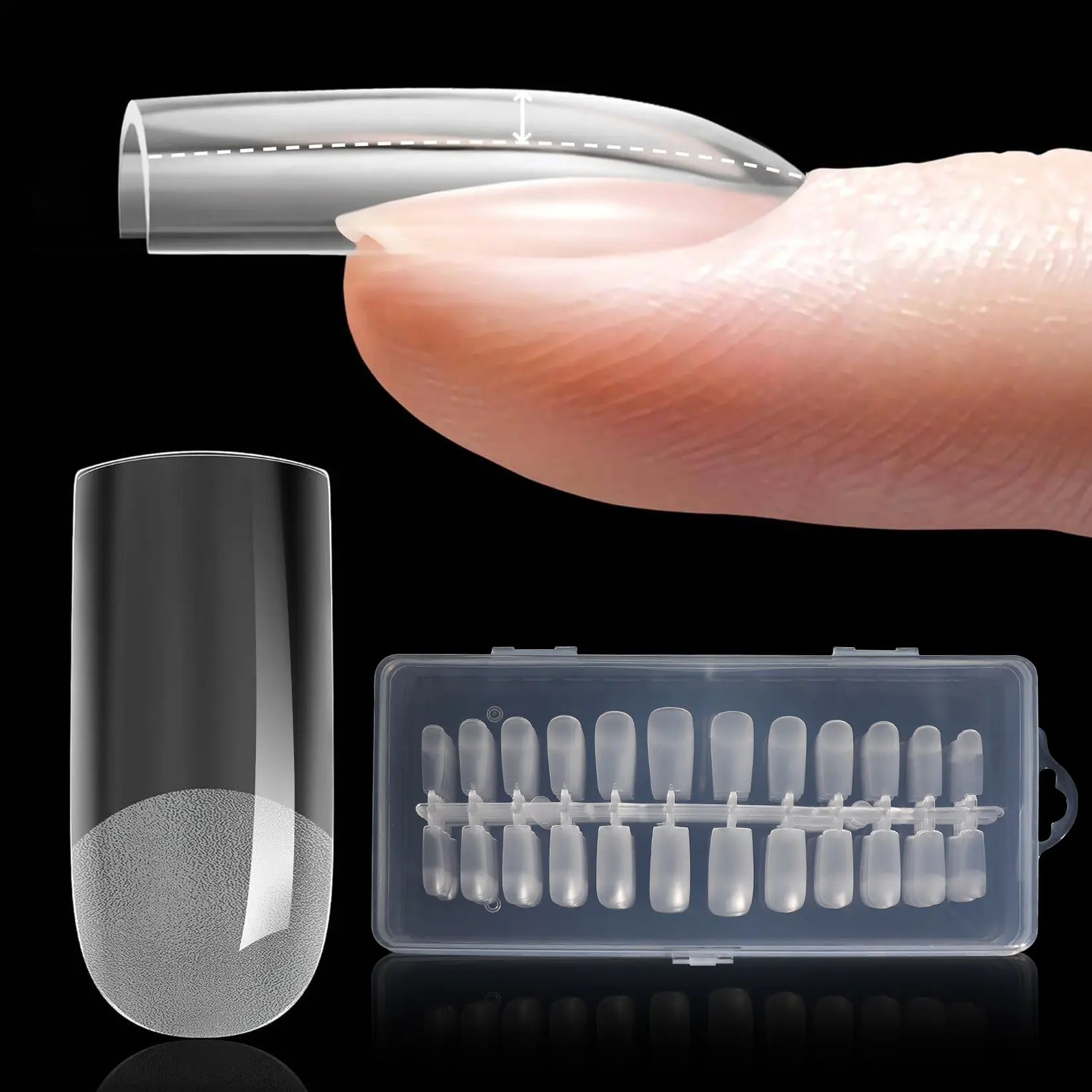 Medium Square Nail Tips - 16 Sizes Pre-Etched Full Cover Tips