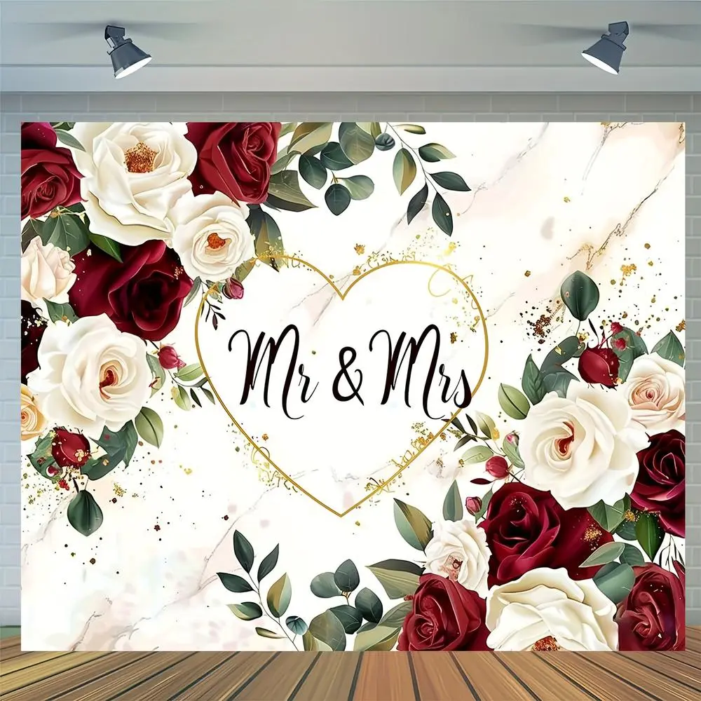 1pc Polyester 2D Flat Mr & Mrs Flower Design White Arch Backdrop Cloth - Decorative Banner, Wedding Textile Decor, Multiple Sizes Available