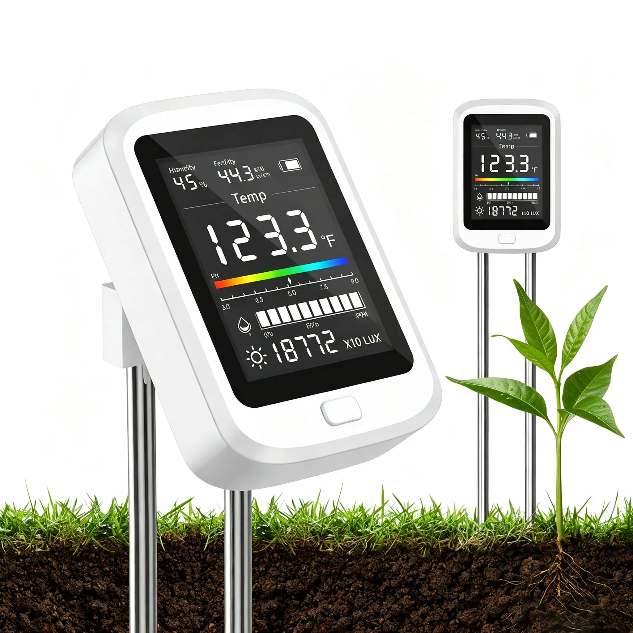 6-in-1 Soil Moisture Meter, Digital Soil Tester Measures pH, Soil Moisture, Soil Temperature, Ambient humidity, Fertility & Sunlight, Monitoring Tools for Gardening, Lawn, Farming, Indoor & Outdoor Plants Use, Gifts for Plants Lover