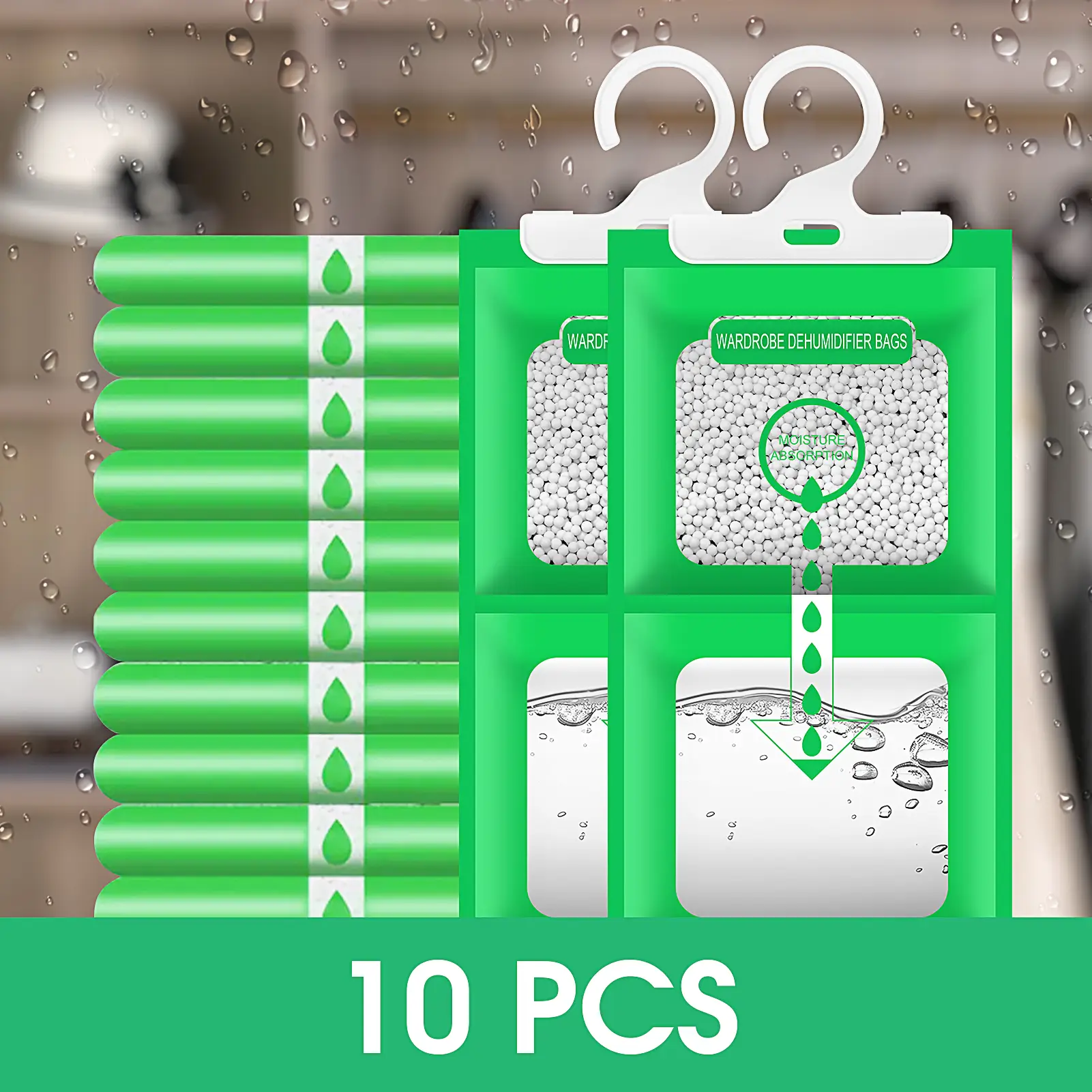 Moisture Absorbers 10 Pack Set, Hanging Closet Dehumidifier Bags, Humidity Packs, Desiccant, Closet Dehumidifiers With Fragrance Free