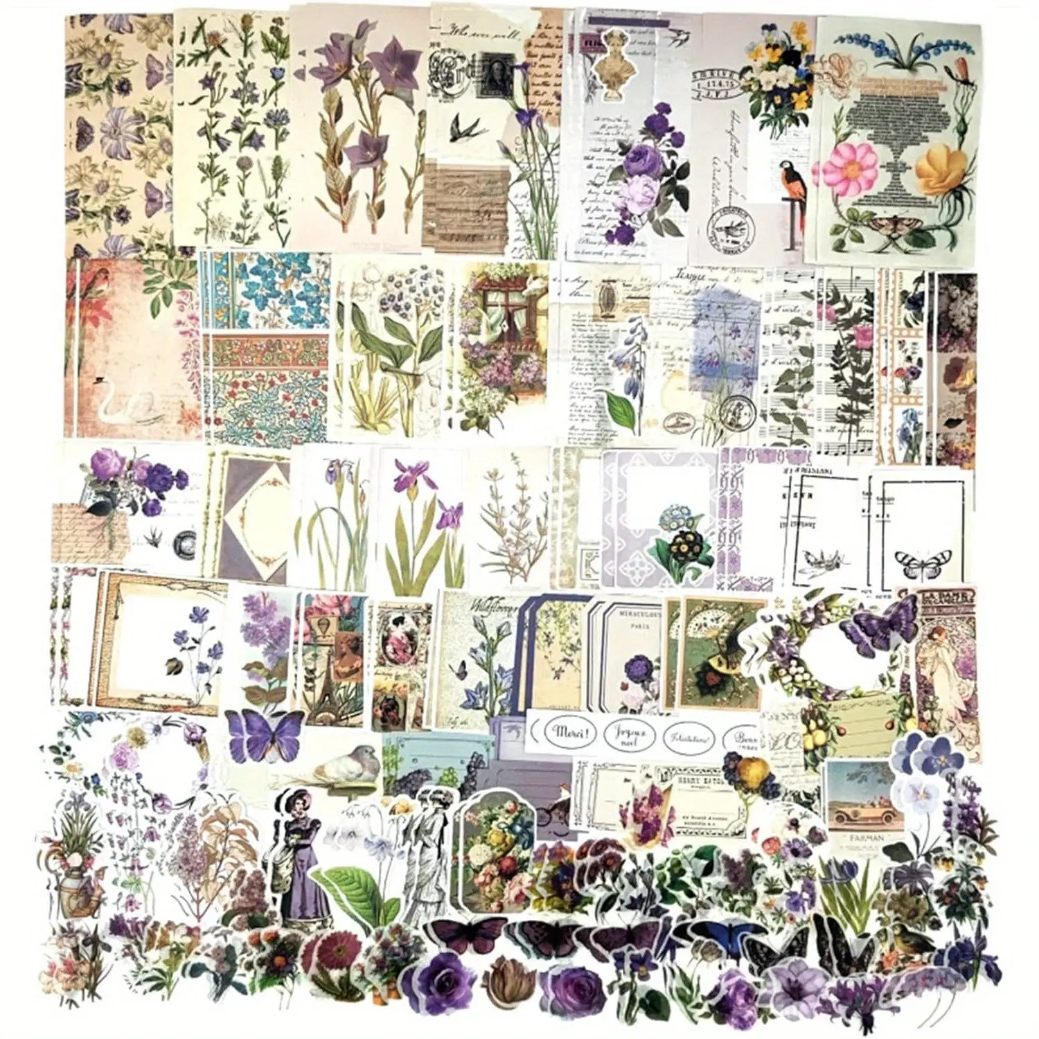 200PCS Vintage Scrapbooking Supplies Kit - Antique Craft Paper, Vintage Stickers, Decorative Sheets, Collectibles, Stationery for History Lovers, Bullet Journals, Party Decor