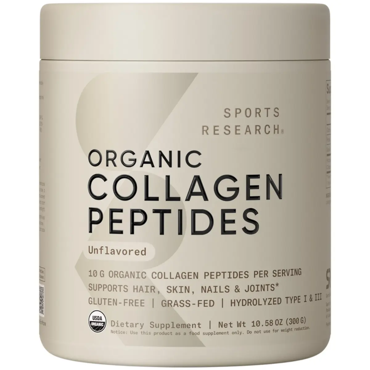 SR Organic Collagen Peptides Type 1 & 3 Protein Powder Supplement, Unflavored Protein from Grass-Fed Cows