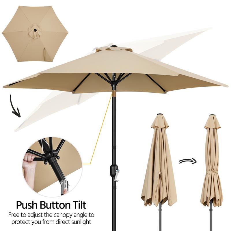 【On Sale】 Yaheetech 7.5/9/10FT Patio Umbrella w/ Push Button Tilt and Crank, Outdoor Garden Table Umbrella for Garden, Deck, Backyard, Pool, Beach