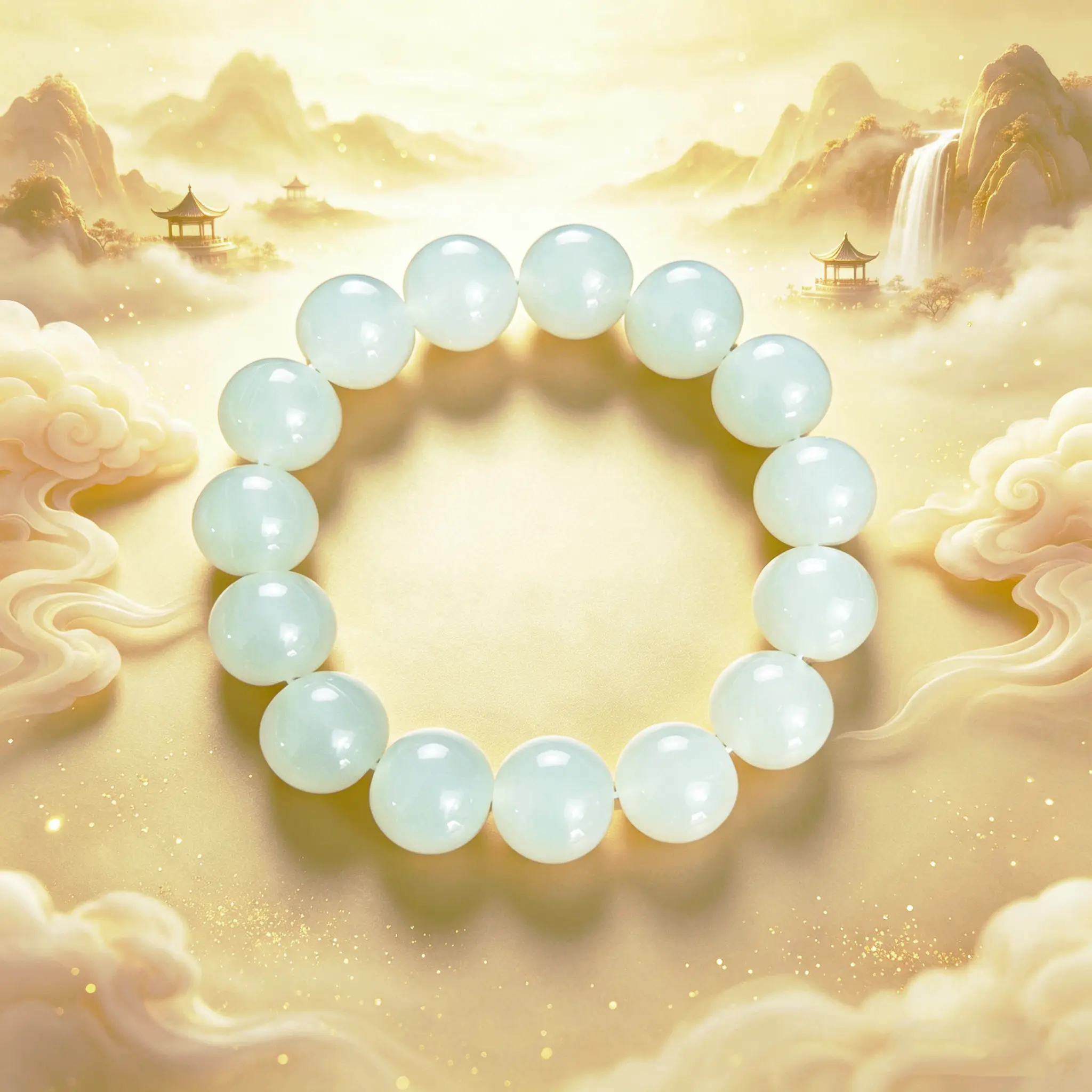 Unisex Natural White Jade 1-Piece Solid Beads Bracelet, Simple Look Plain Round Costume Jewelry Accessory, One-Piece