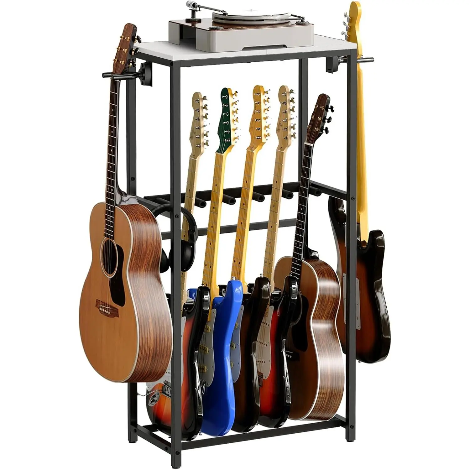 Guitar Stand, Guitar Rack for Acoustic Holder, Electric Guitar, Bass, Multiple Guitar Rack Holder for Guitars, Guitar Amp Accessories, for Home Music Studio, White and Black GSHW6501