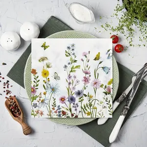 20 PCS Flower Butterfly Printed Disposable Napkins - Double Layer, Suitable for Parties, Restaurants, Birthdays and Festive Occasions