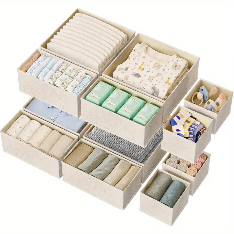 12 Pack Drawer Organizer for Clothes, Collapsible Deep Fabric Organizer with Zipper, Clothes Organiser Storage Box, for Diapers, Socks, Bras, Towels, Ties, Foldable Organizer