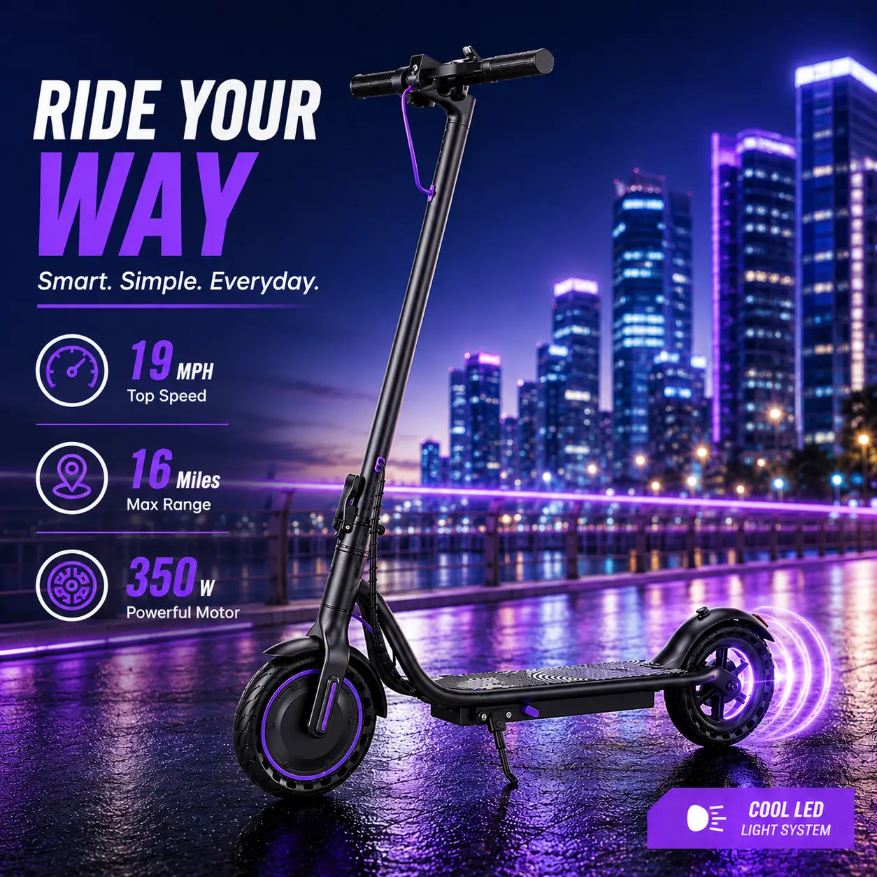 Adult Electric Scooter, 350W Motor, 19 MPH Max Speed, 16 Mi Range, 8.5" Tires, Foldable Design, Dual Braking System, App-Controlled Urban Commute E-Scooter