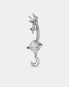Star & Moon Dangle CZ Belly Button Ring