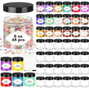 Plastic Jars with , 48 count 6 OZ Slime Containers with Screw On  Clear Round Plastic Storage Jars Refillable Container Jar for Travel Storage  Kitchen