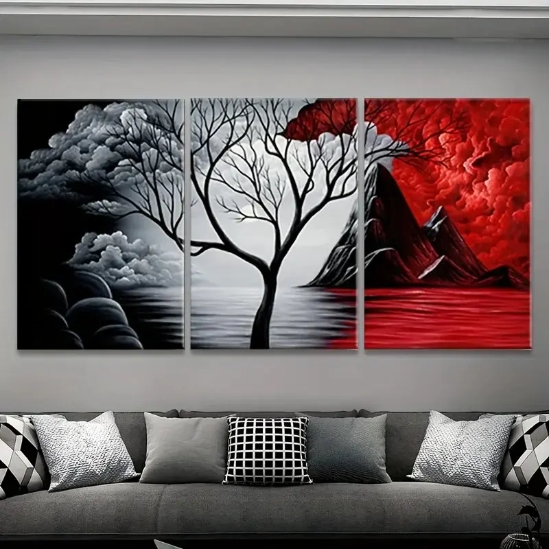 3PCS Abstract Black and Red Cloud Canvas Painting HD Print Landscape Picture Nordic Poster Modern Home Decoration Living Room Wall Modern Home Decor Frameless Wall Art