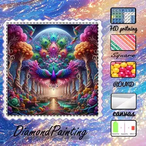 DIY 5D Flocking Diamond Painting Kit, AB Drills, Fairy Dust Drills, Crystal Drills, Peacock, Trees, Dreamy Diamond Embroidery, Special Craft Art Kit, Wall Decor, Gift for Family, Lover, Friends, Handicraft
