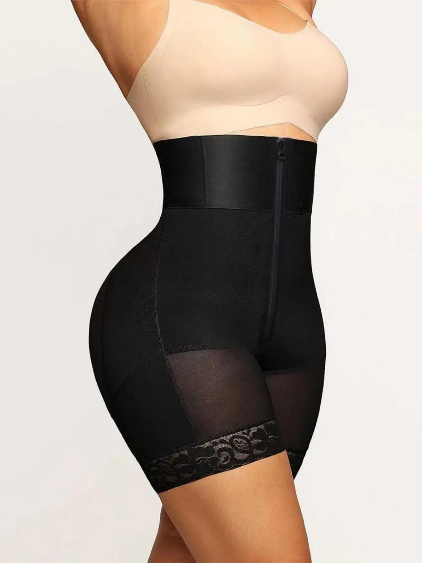 Women's Abdomen Smoothing, Black High Waisted Anti Slip High Compression Shapewear Shorts, Colombian Shapewear, Body Shaping Underwear, Adjustable Hook Zipper Closure Comfort Stretch Shaper Underwear, Ideal for Yoga & Training Sessions