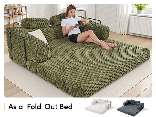 【Ships in 2 Boxes】 AMERLIFE Foldable Sofa Bed, Convertible Floor Sofa with Plush Faux Fur, No Assembly Mattress Couch for Living Room, Apartment, Bedroom