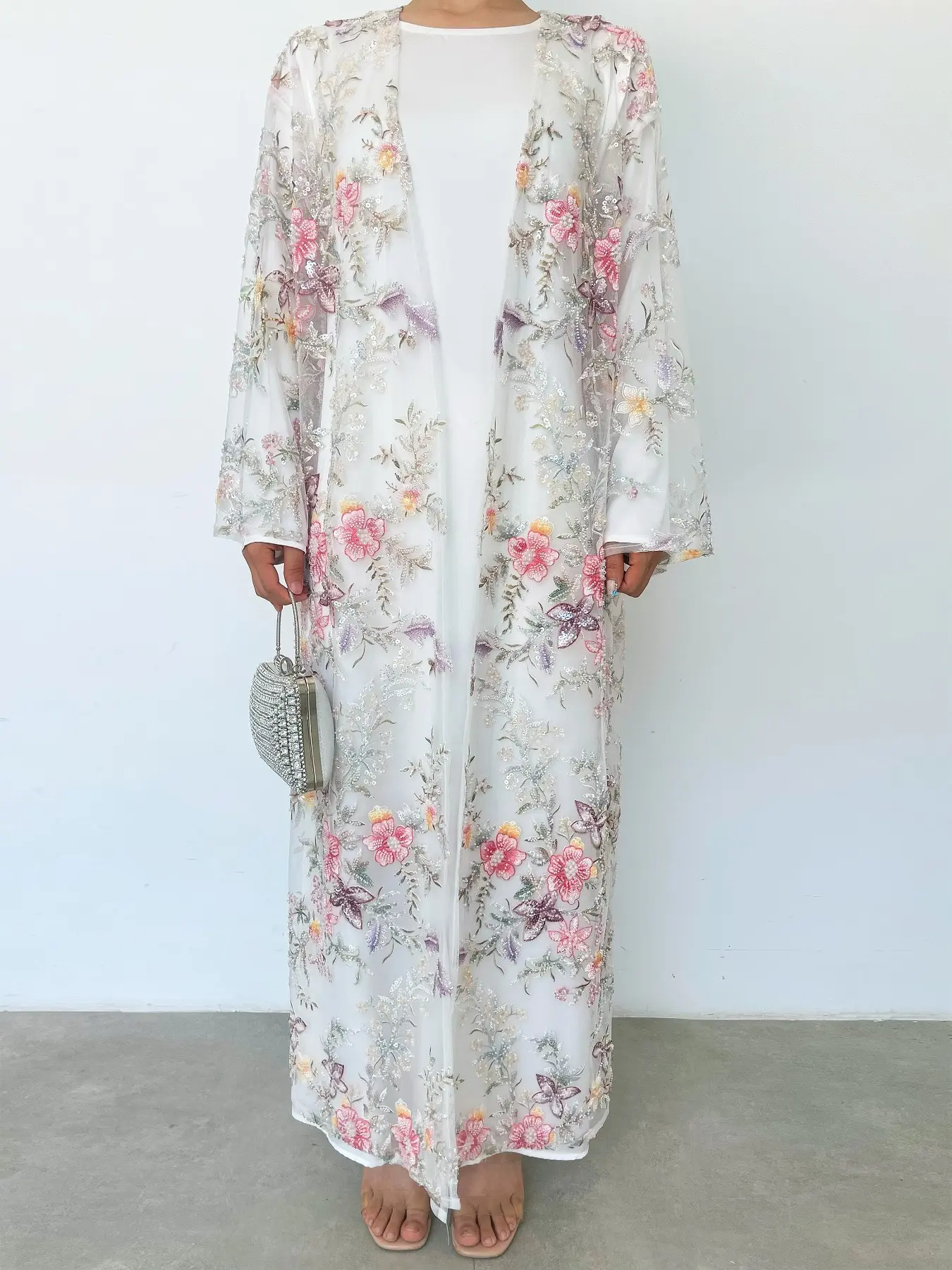 Women's 2-Piece Boho Style Floral Beaded Embroidered Sequined Set, Stylish Long Sleeve Cardigan and Dress Combo Womenswear for Elegant, Perfect for Special Occasions