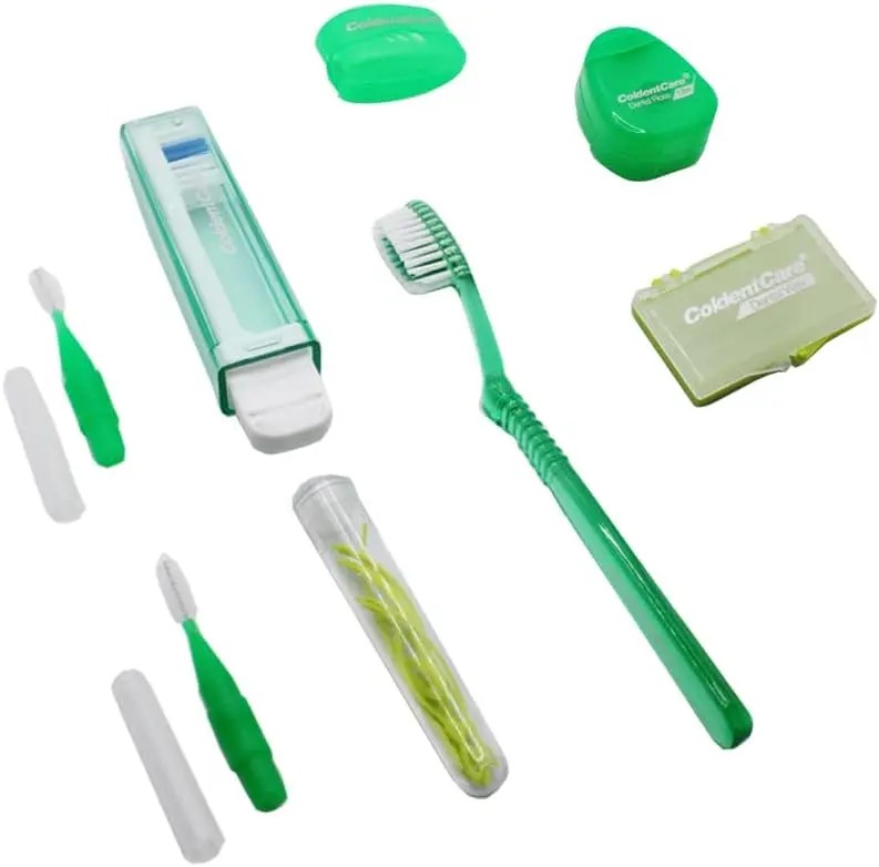 ColdentCare Orthodontic Oral Care Kit for Cleaning Brackets Braces Includes Toothbrush Cap Travel Toothbrush Dental Floss 12m Wax Floss Threaders Interdental Brush Durable Cleanser