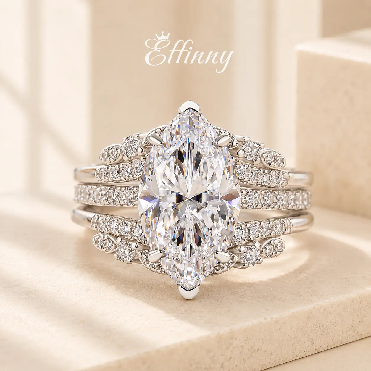 Effinny Women's 2.5 Carats Marquise Cut 5A Grade Cubic Zirconia Insert Engagement Ring Set, Bridal Wedding Ring Set for Outdoor Occasions, Engagement Rings