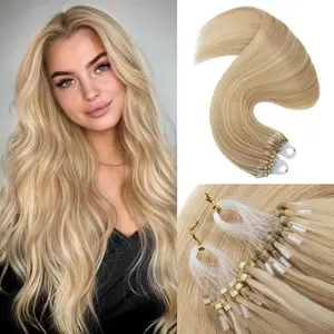 Microlink Hair Extensions Human Hair Ash Blonde with Bleach Blonde Micro loop Hair Extensions Real Human Hair Invisible Microbead Hair Extensions for Women 18inch Natural Hair Extensions