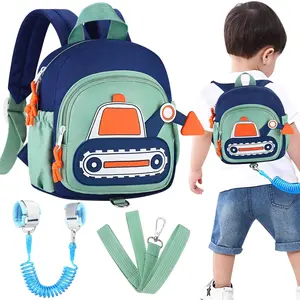 BY-023   Toddler Leash Backpack, Children Safety Walking Harness Cute Excavator Bag with Anti Lost Wrist Link, Kids Travel Essential Mini Rucksack Back Pack with Strap Tether for Baby Boys
