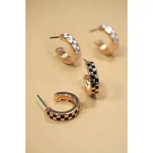 MINI CHECKER HOOP HUGGIE EARRINGS