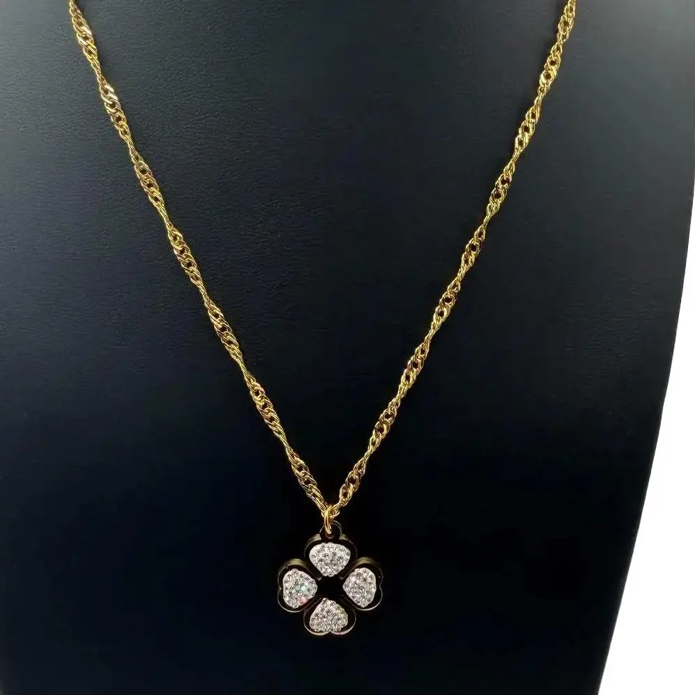 Women's Sparkling Flower Pendant Necklace with Adjustable Stainless Steel Chain