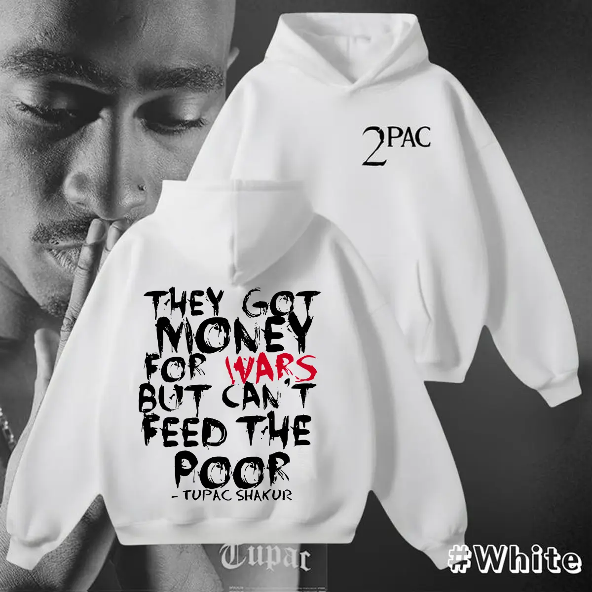 2Pac Rapper Graphic Hoodie, Vintage 90s West Coast Hip Hop Streetwear Top, Retro Rap Legend Print Sweatshirt, Classic Hip Hop Culture Casual Outfit, Fast Same Day Shipping For Everyday Street Fashion