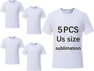 5 Pcs Sublimation Blank T-Shirts - Round Collar Short Sleeves Adult White Polyester T-Shirts for DIY Printing, Heat Transfer, Crafts, Comfortable Soft Fabric Tees