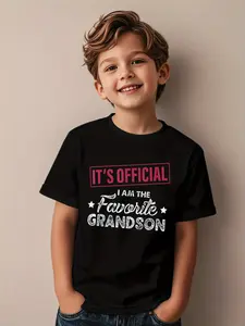 Individualistic round-neck short-sleeved shirts for Boy and girl 🔥   It'S Official I'm The Favorite Grandson Kids Tee Grandpa T-Shirt for Kids Children T Shirt, 180g