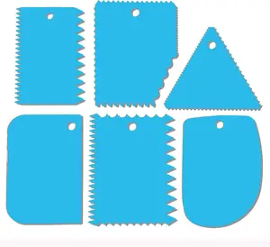 Cake Scraper & Smoother Set – Includes Dough Scraper, Icing Smoother, Sawtooth Decorating Comb, and Polisher Tool – Plastic Edge Tools for Cake Decorating and Baking (Blue)