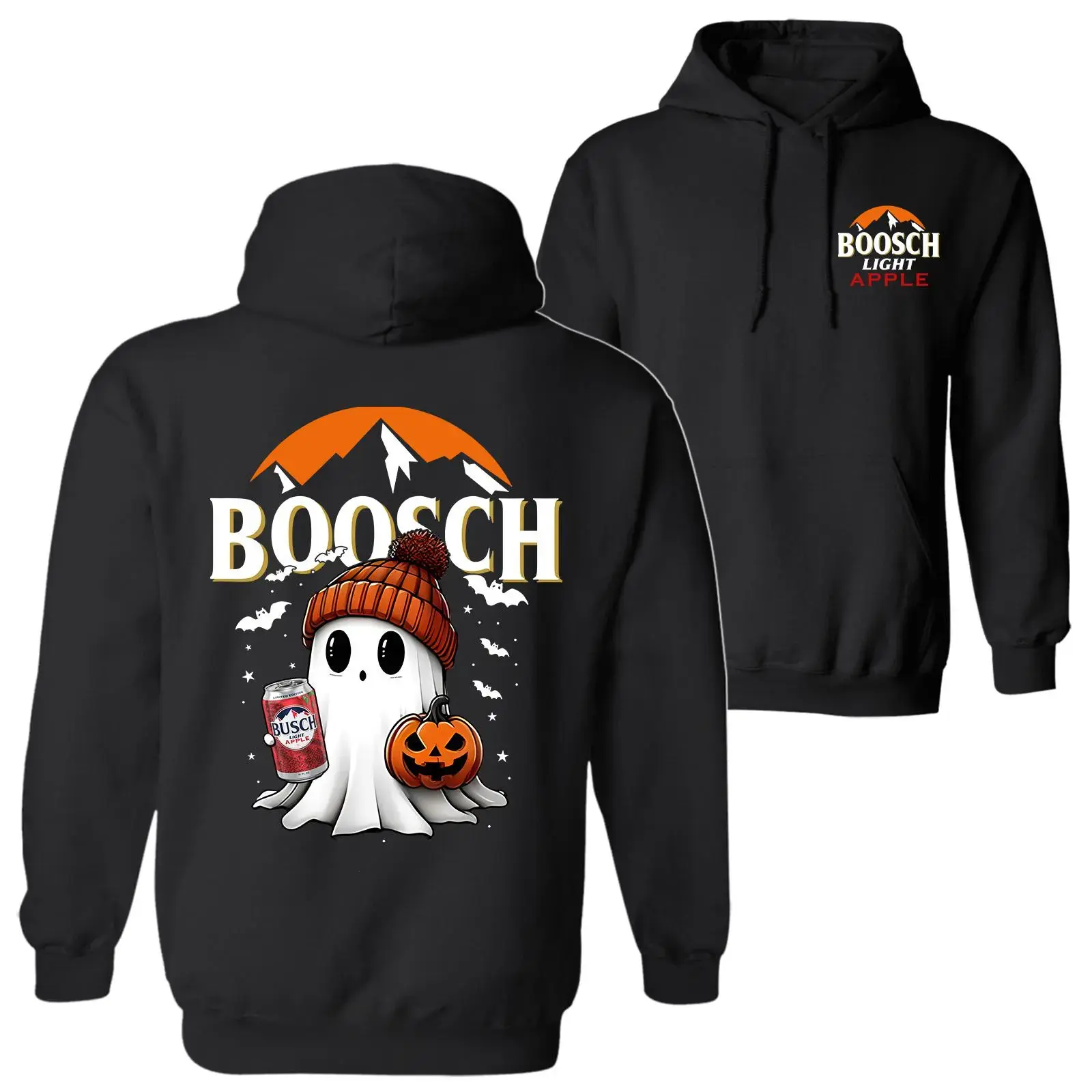 Boosch Light Apple Halloween Cute Boo Boo Ghost Pumpkin Hoodie, Trendy Halloween Costume Spooky Season Graphic Design Unisex Cotton Pullover Hooded Sweatshirt for Men for Women Menswear Womenswear Long Soft