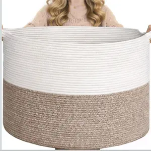 65L Large Woven Storage Basket with Handles - Rope Laundry Hamper & Toy Bin for Home Organization Neutral Modern Look Perfect for Living Room Bedroom Nursery