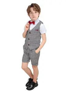Bebekids Boys 3 Piece Classic Set+Vest+Shorts+Bowtie Timeless Style For Wedding Ceremony Birthday Celebration Piano Performance No Shirt Suits--19027